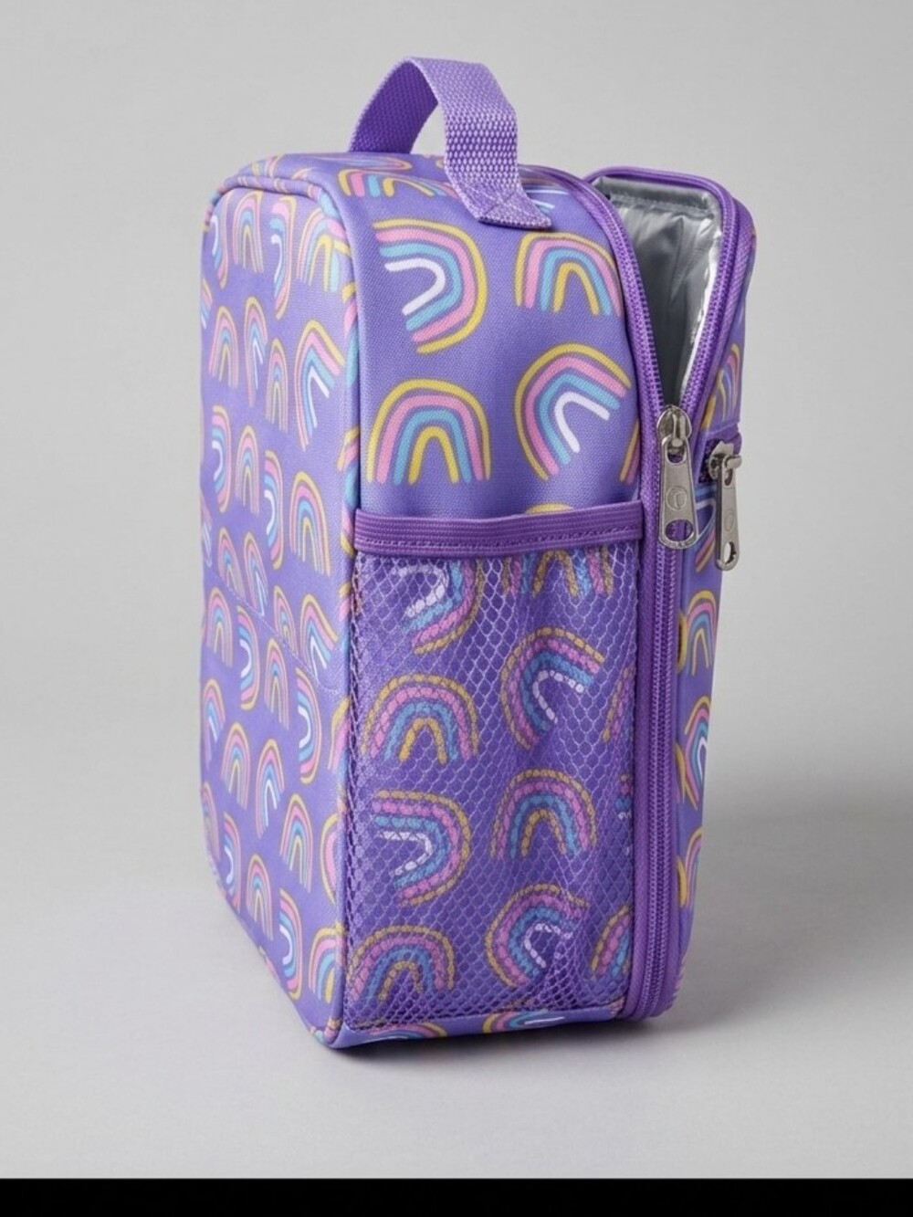 NWT - Insulated Purple Rainbow Travel Lunch Bag School, Daycare, Office Sz 9.8"